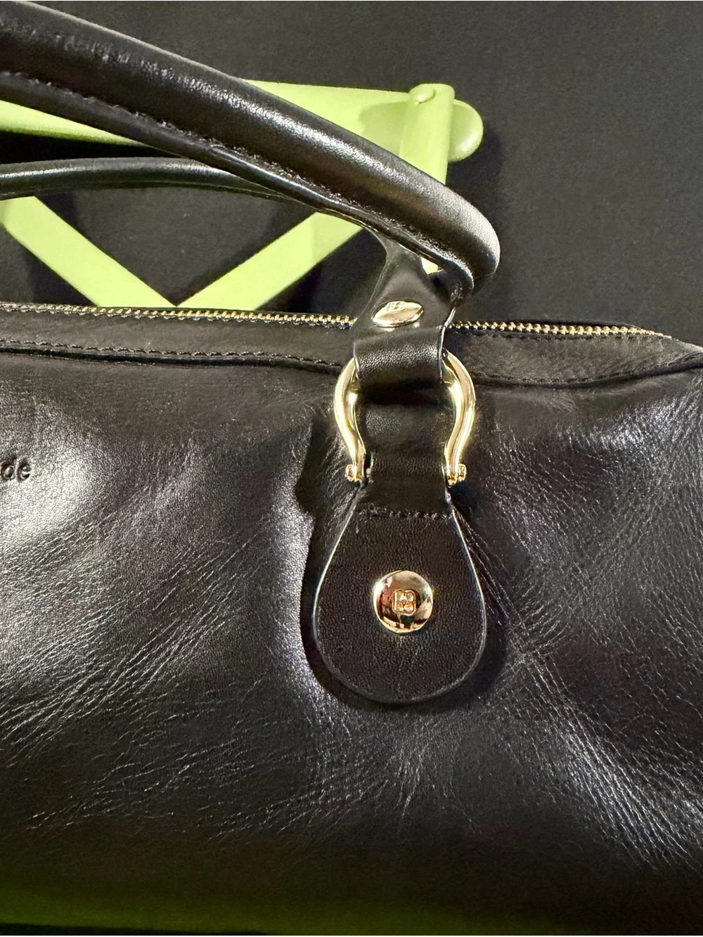 Kate Spade Black Leather East West Barrel Satchel Y2K